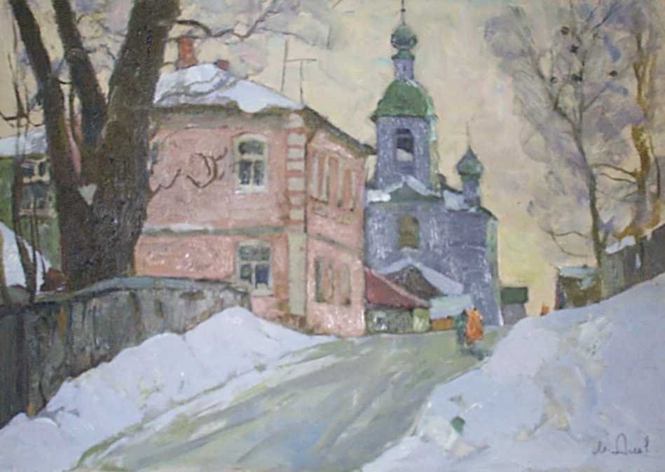 Агеев М. С. Зимний день в Плёсе. 1970-е гг. Картон, масло. 35х50