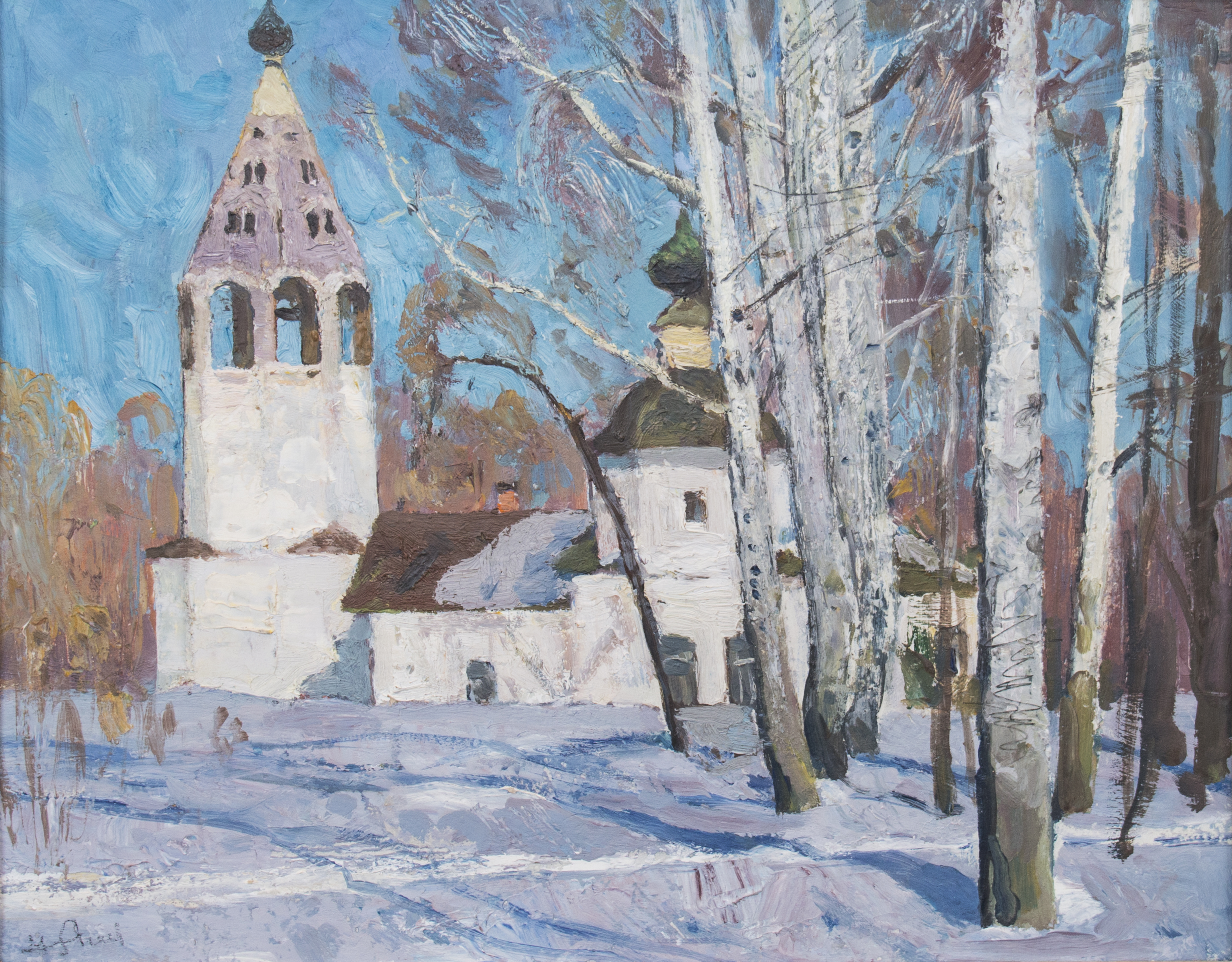 Агеев М. С. Плёс. Церковь на горе Свободы. 1985. Картон, масло. 40х50